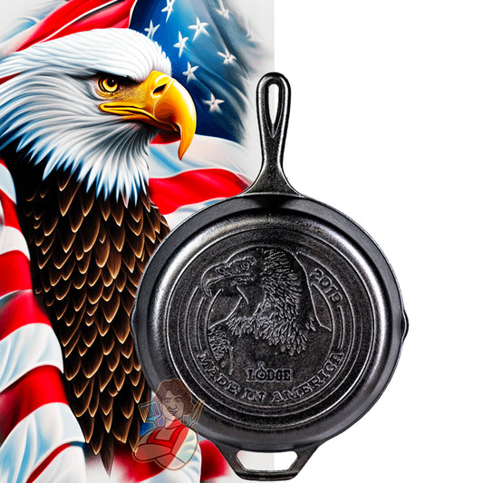 Lodge Padella Ø 26,04 cm. Logo Aquila USA - Centro Internazionale del Barbecue